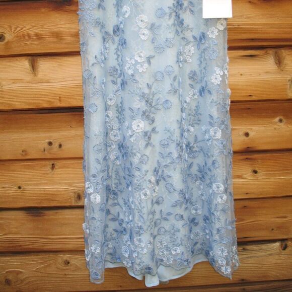 MAC DUGGAL 68192 Blue Embroidered Applique Wrap Over Flutter Sleeve Gown - Picture 10 of 14